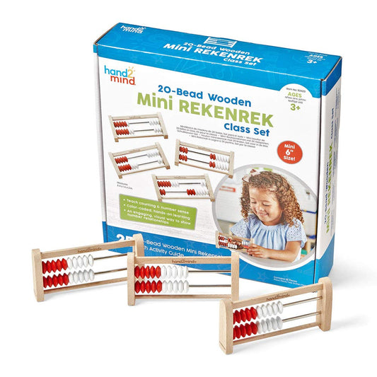 hand2mind Mini 20 Bead Wooden Rekenrek Class Set Abacus for Kids Math Math Manipulatives Kindergarten Counting Rack for Kids Counters for Kids Math Kids Educational Toys (Set of 25)