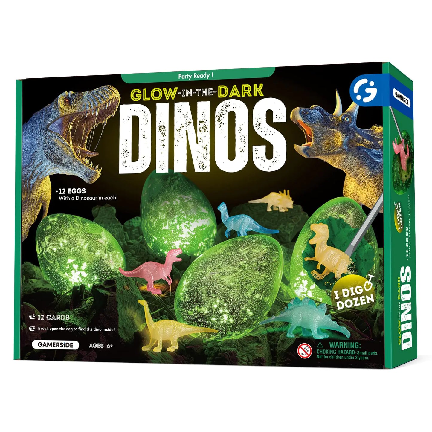 Gamerside Glow in the Dark Dino Eggs Dig Kit 12 Easter Dinosaur Eggs Excavation Set Dinosaur Toys for Kids 6-8 8-12 Educational STEM Craft Gift for Boys Girls Discover Paleontology and Archaeology