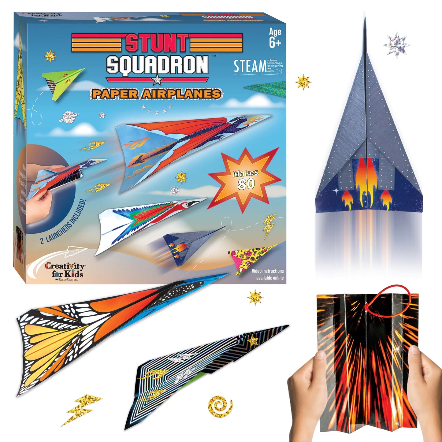 Creativity for Kids Stunt Squadron Fold & Launch Paper Airplanes: Create 80 Paper Airplanes STEM Science Kit for Kids Paper Airplane Craft Kit for Kids Gifts and Toys for Boys Ages 6-8+