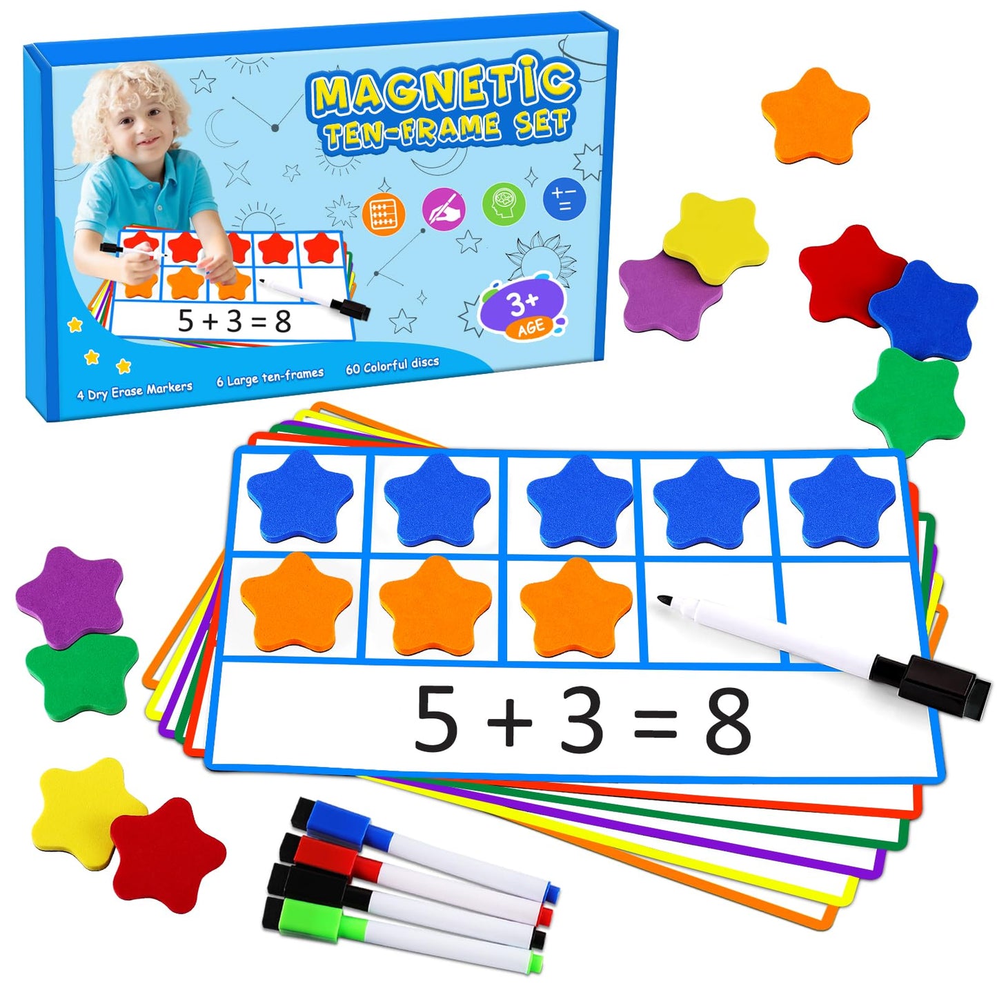 Magnetic Ten-Frame Set: Math Manipulative Games for Elementary Classroom & KindergartenEarly Education Math Enlightenment Toys Math Aids Accessories Supplies for Classroom