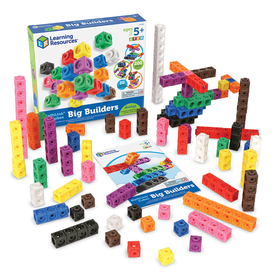Learning Resources MathLink Cubes Big Builders - Set of 200 Cubes Ages 5+ Develops Early Math Skills STEM Toys Math Games for Kids Math Cubes for KidsStocking Stuffers