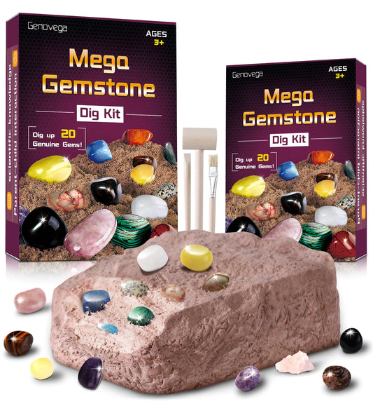 Gemstone Crystal Rocks Dig Kit Excavate 20 Real Gems Fossils STEM Geode Toys for Ages 4 5 6 7 8 9 10 11 12 Year Old Kids Girls Boys Educational Discovery Science Collection Gifts (Purple)