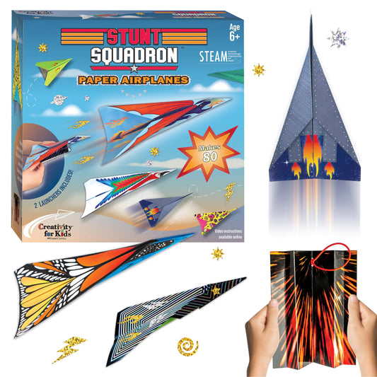 Creativity for Kids Stunt Squadron Fold & Launch Paper Airplanes: Create 80 Paper Airplanes STEM Science Kit for Kids Paper Airplane Craft Kit for Kids Gifts and Toys for Boys Ages 6-8+